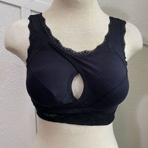 Bralette Lace Trim Cross No Wire Stretch Shaping Soft Cup Comfort Sleep Bra L